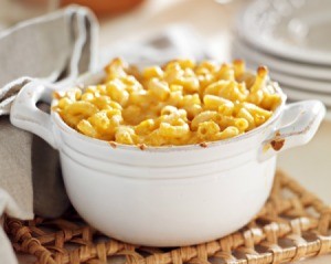 Bowl of backed macaroni and cheese
