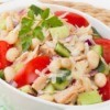 Tuna Salad with tomatoes, white beans, and cucumber.