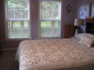 view of bed and windows