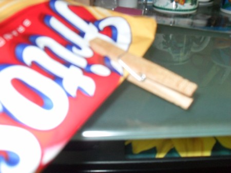 bag of Fritos closed with a clothespin