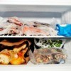 Contents of a freezer compartment from a refrigerator with the freezer on top