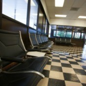 Empty lobby with vinyl tile floor
