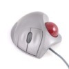 white trackball mouse with red ball