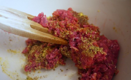 Mini Meat Loaf - mixing the meat