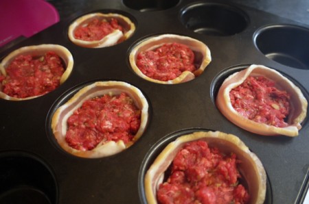 Mini Meat Loaf - putting meat inside of the bacon