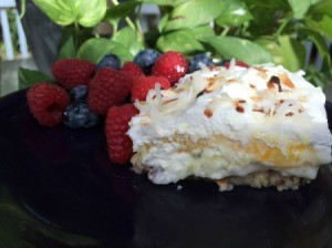 Lemon Lush and berries  on a plate