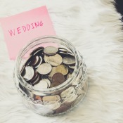 Jar with coins labelled Wedding