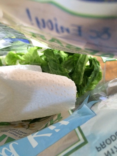 aper towel in bag of salad