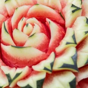 Close-up of a watermelon carved to look like a flower