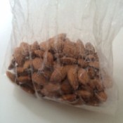Frozen almonds in a plastic bag.
