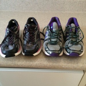 Two pairs of sneakers, one for indoor and one for outdoor.