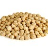 Pile of dried garbanzo beans on white background