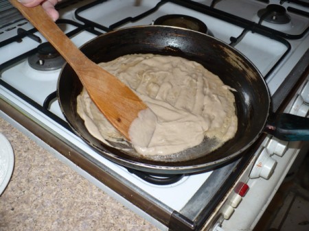 Add banana mixture to crepe in skillet.