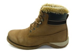 Suede work boot on white background