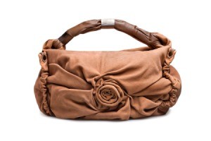 Fancy brown suede purse with rosette design