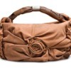 Fancy brown suede purse with rosette design