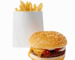 Fast food hamburger and fries