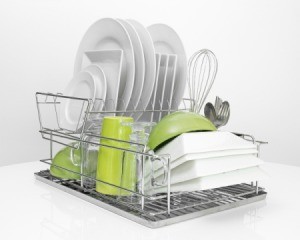 Dish rack filled with clean dishes