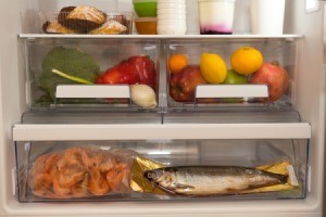 Interior of a refrigerator with a fish inside