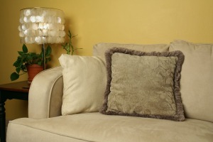 Microfiber couch with pillows