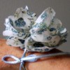 blue and white floral fabric wrist corsage