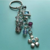 pretty beaded keychain on blue background