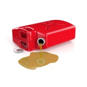 red fuel can with spilled liquid