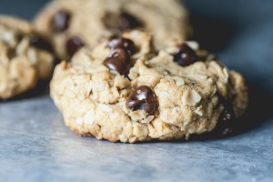 Oatmeal cocolate chip cookie on baking sheet