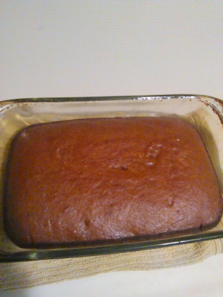 A baking dish filled with WWI spice cake