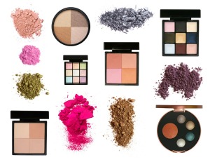 Cosmetics displayed on a white background