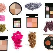 Cosmetics displayed on a white background