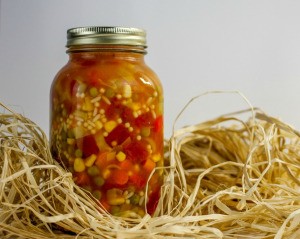 Mason jar of canned soup