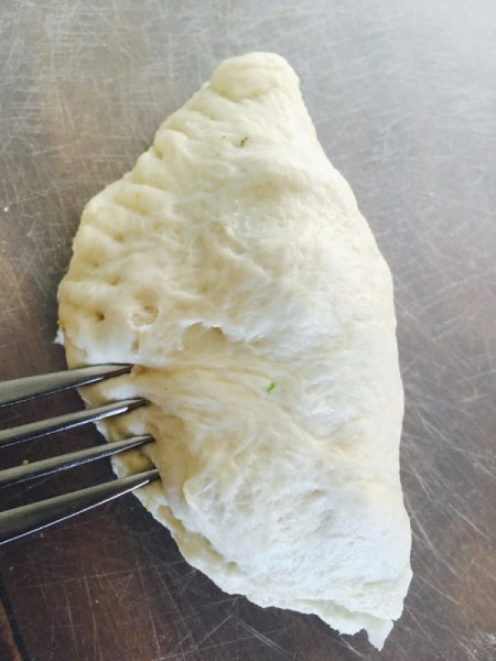A folded pizza dough empanada.
