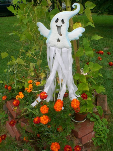 flower garden with ghost decoration