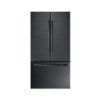 Black refrigerator isolated against a white background