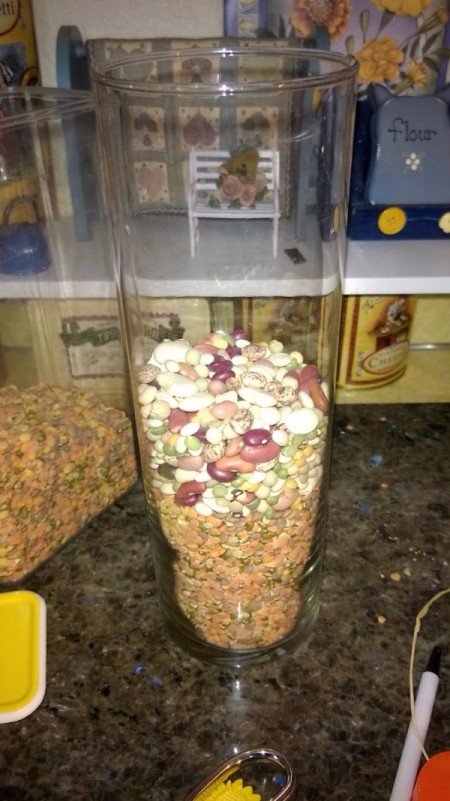 Additional mixed beans have been added to the vase.