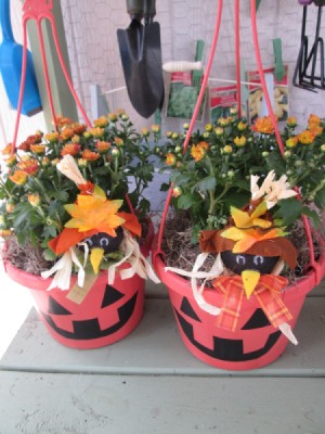 two pumpkin pots