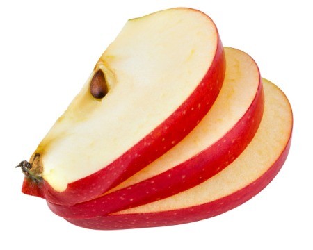 Three slices of red apple