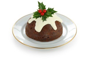 Plum Pudding (or Christmas Pudding) isolated on a white background
