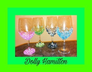 wine glasses with colored beads glued on
