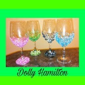 wine glasses with colored beads glued on