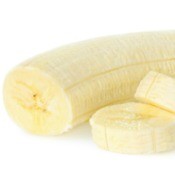 Peeled banana partially cut into slices