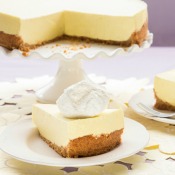 Lemon Chiffon Pie slices on plates with pie in the background