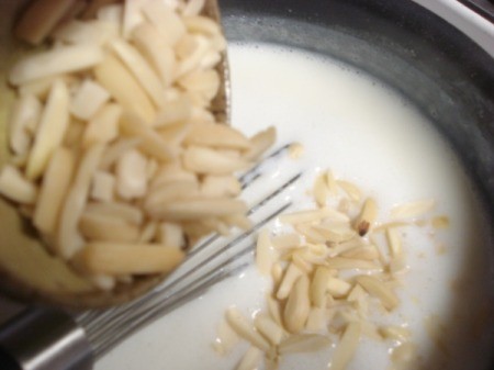 Adding almonds.