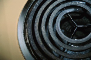 Close up of the metal surface and burner of an electric stove top
