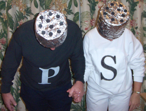 A couple dressed up as salt and pepper.