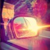 sunset in rearview mirror