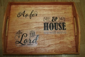 wooden tray with religious saying