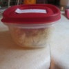 Mashed bananas in a sealed container.