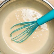 Pancake mix in mixing bowl